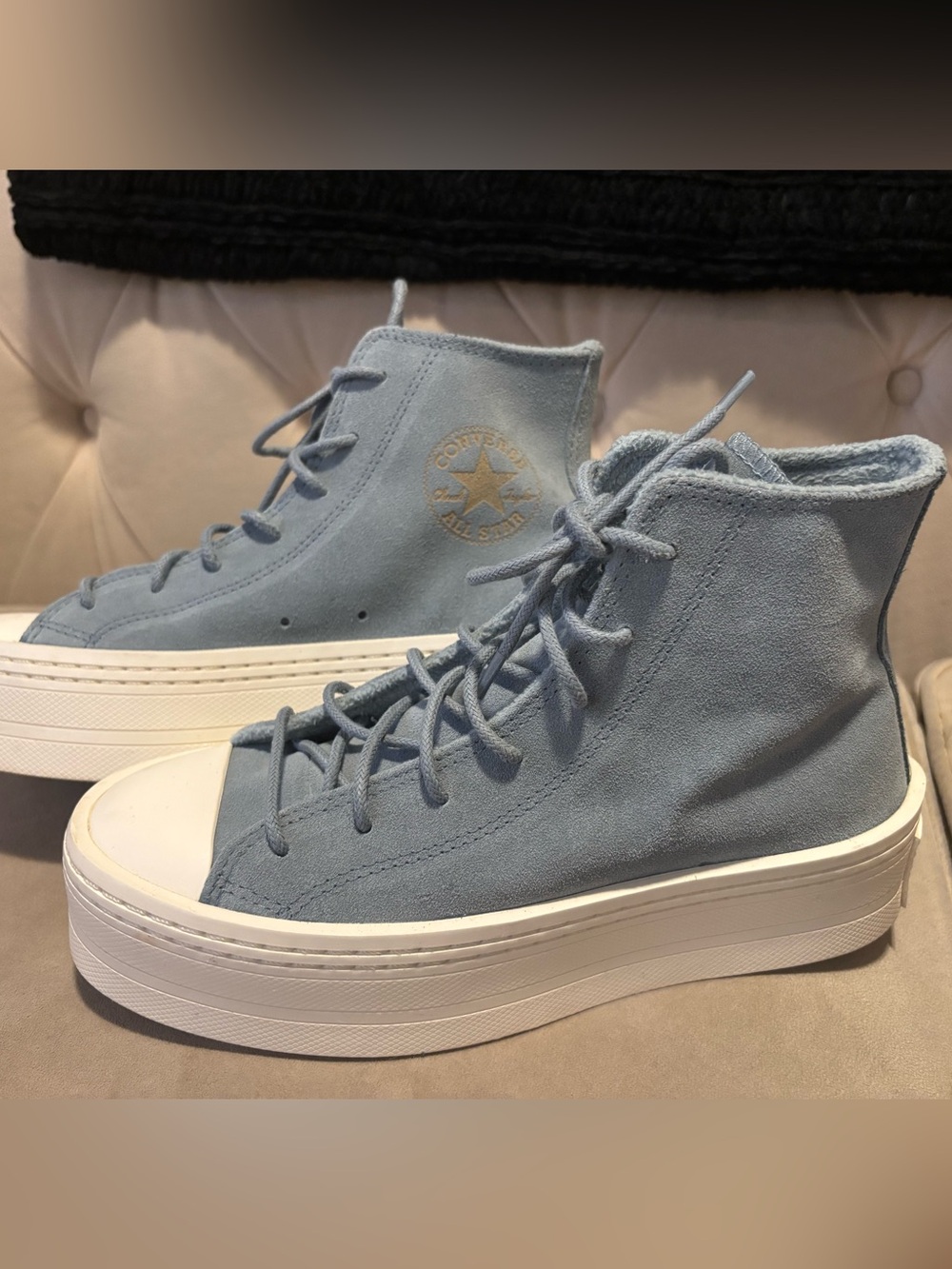 Converse CTAS Modern Lift Light Blue Suede Platform High-Top Sneakers Womens 7